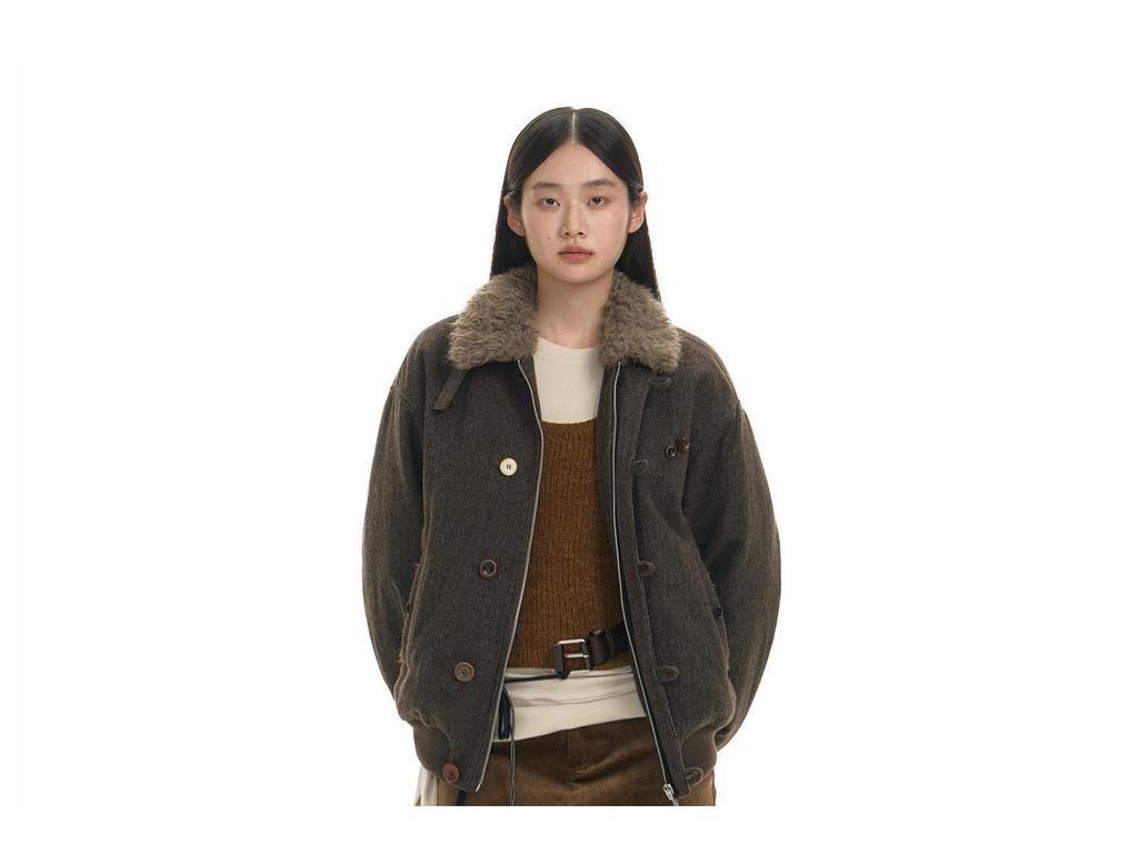 American Retro Winter Plus Velvet Warm Jacket with Golden Eagle Fur Collar for Men and Women