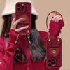 Camellia Bracket Lanyard for Apple 16promax Mobile Phone Case 13 Silicone Lambskin 15/14/12/11