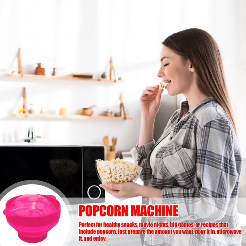 Microwave Popcorn Bowl Bucket Silicone DIY Red Popcorn Maker with Lid Chips