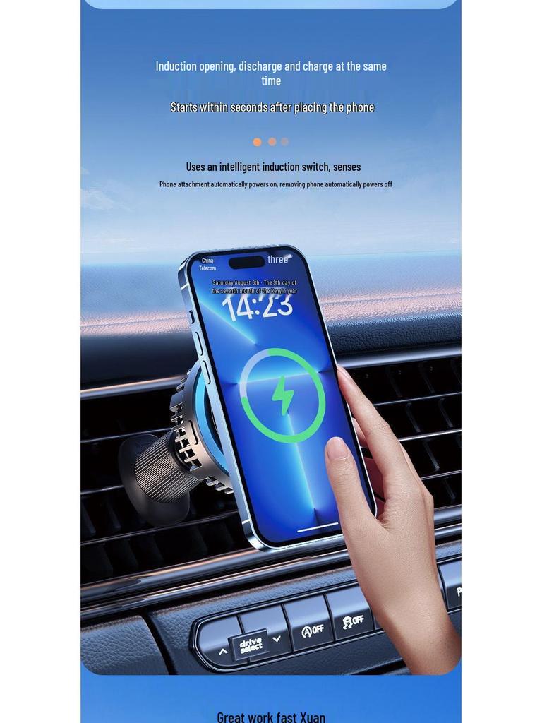 Magnetic Car Phone Holder with Wireless Charging & Cooling for Apple 15 MagSafe