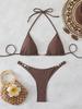 European & American Women's Solid Color Lace-Up Halter Triangle Bikini - Sexy Two-Piece Swimsuit