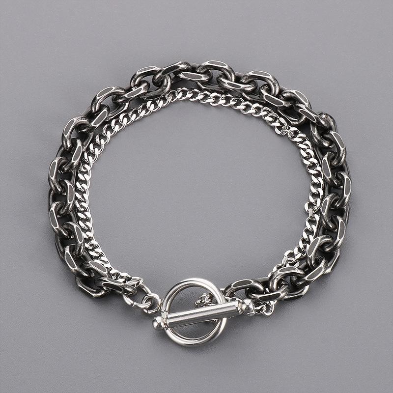 2025 Модный Крутой Стиль Мужской Двухслойный Браслет Двухслойный Наслоенный Стыковой Браслет с Застежкой OT 20cm