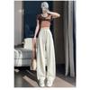 Spring Autumn Solid Elastic Waist Wide Leg Pants Women Loose Casual Drawstring All-match Sweatpants Trousers
