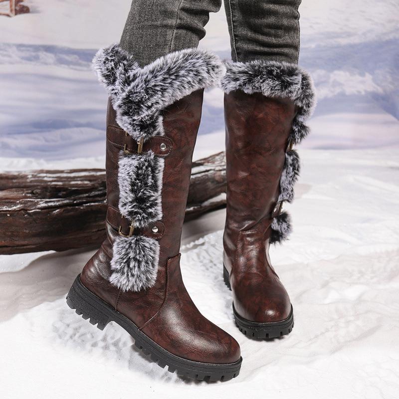 Winter suede knight boots, wool snow boots, women's plus size platform high boots, thick heels, warm cotton shoes