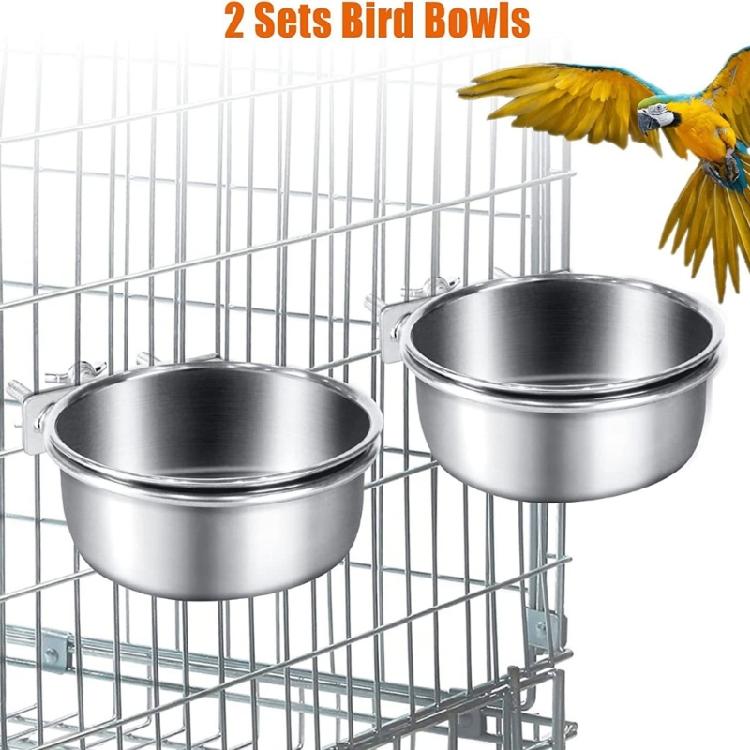 Bird Feeding Dish Screw On Cupshanging Stainless Steel Parrot Cage Feeder