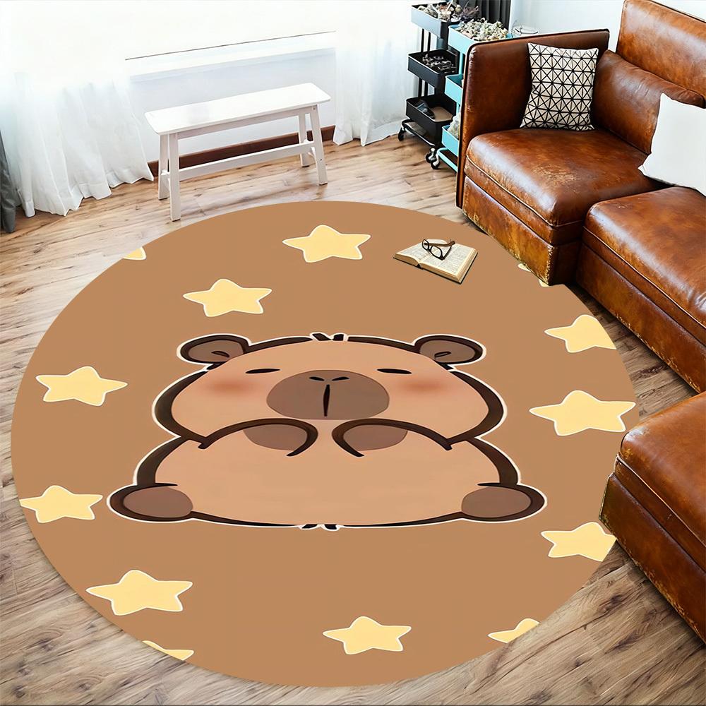 1PC Capybara Stars Cute Round Chair mat Area Rug - Non-Slip, Floor Mat for Office, Bedroom, home decor Christmas Gift c0528118