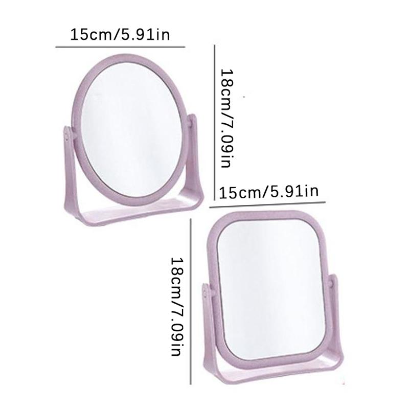 Foldable Desktop Makeup Mirror 360 Degree Rotating Double Sided Princess Mirror Portable With Stand Square Round Mirror Home