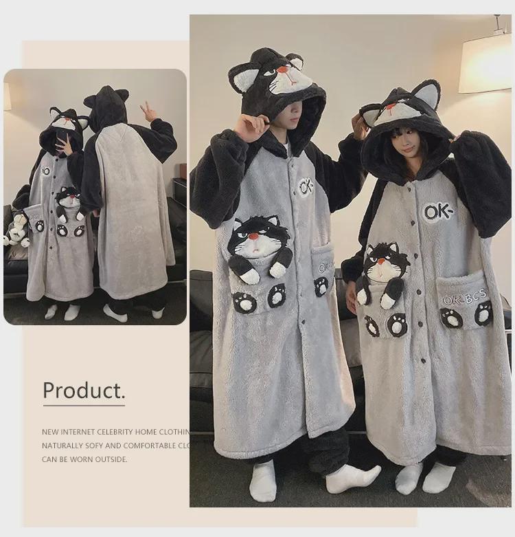 Winter Panda-Pyjama-Set für Paare: Korallfleece Damen Nachthemd & Herren Flanell Homewear