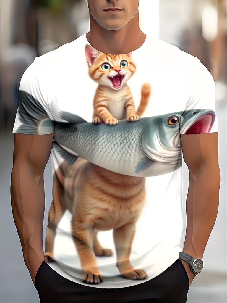 Funny Coffee Chicken T-shirt Men 3D Cartoon Rooster Print Short Sleeve Casual Summer Tops Men's Clothes