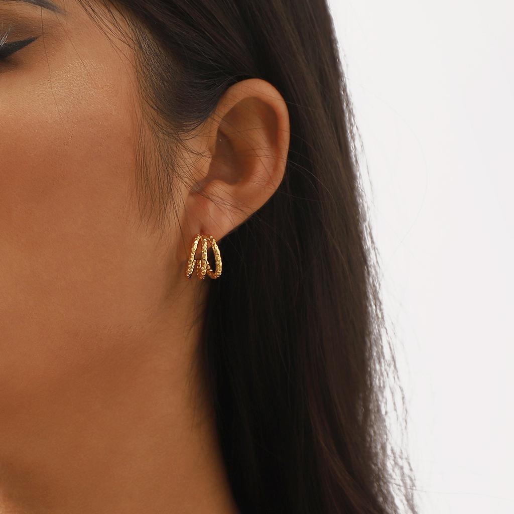 CARLIDANA High Quality Gold Earring Designs Gold Plated Hypoallergenic Wrinkle Braided Triple Hoop Earrings Jewelry for Women