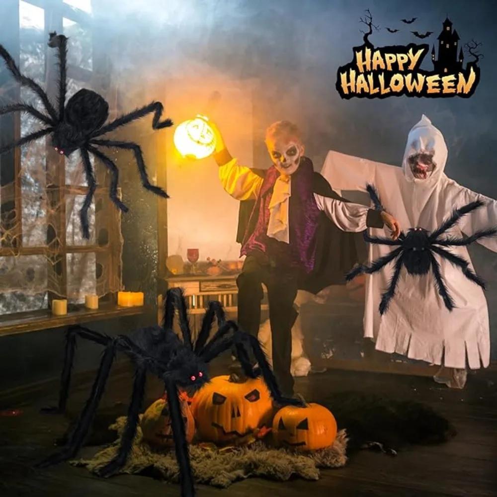 200CM Giant Spider Halloween Decorations Fake Scary Spider for Indoor Outdoor Home Wall Yard Parties Halloween Decoration Props