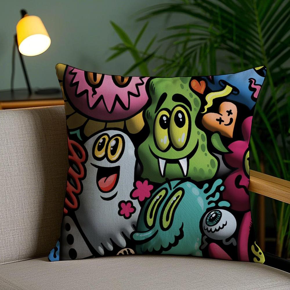 Abstract Painting Cushion Cover Plush Fabric Soft Double-Sided Printed Invisible Zipper Sofa Pillow Case Home Decor