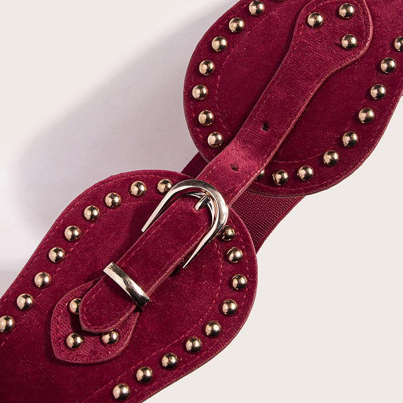 Women's Stylish Suede Rivet Elastic Belt with Adjustable Wide Waist