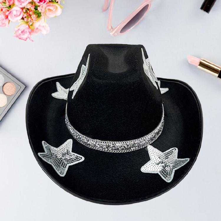 Rhinestones Belt Five Pointed Star Hat for Women Cosplay Costume Hat Bachelorette Party Headwear Wedding Western Hat