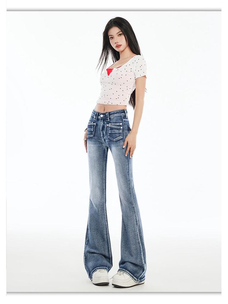 Retro American Spicy Girl Micro-Flare Jeans for Women - 2026 Spring Slimming Elastic Bell Bottoms