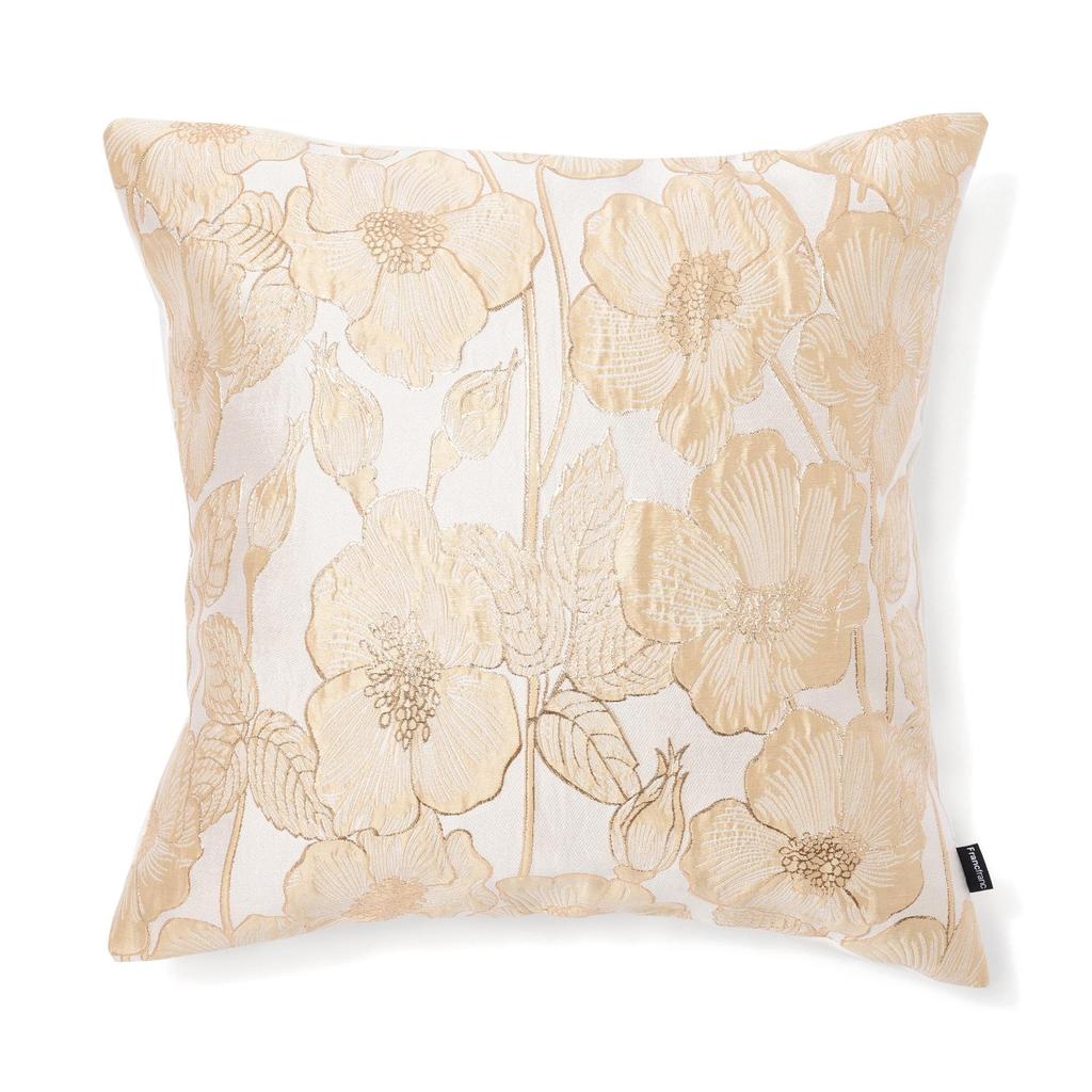 Francfranc JQ Flower Cushion 45cm X Gold Floral Jacquard Interior Decor Cover, 45cm, (A008), Weave,