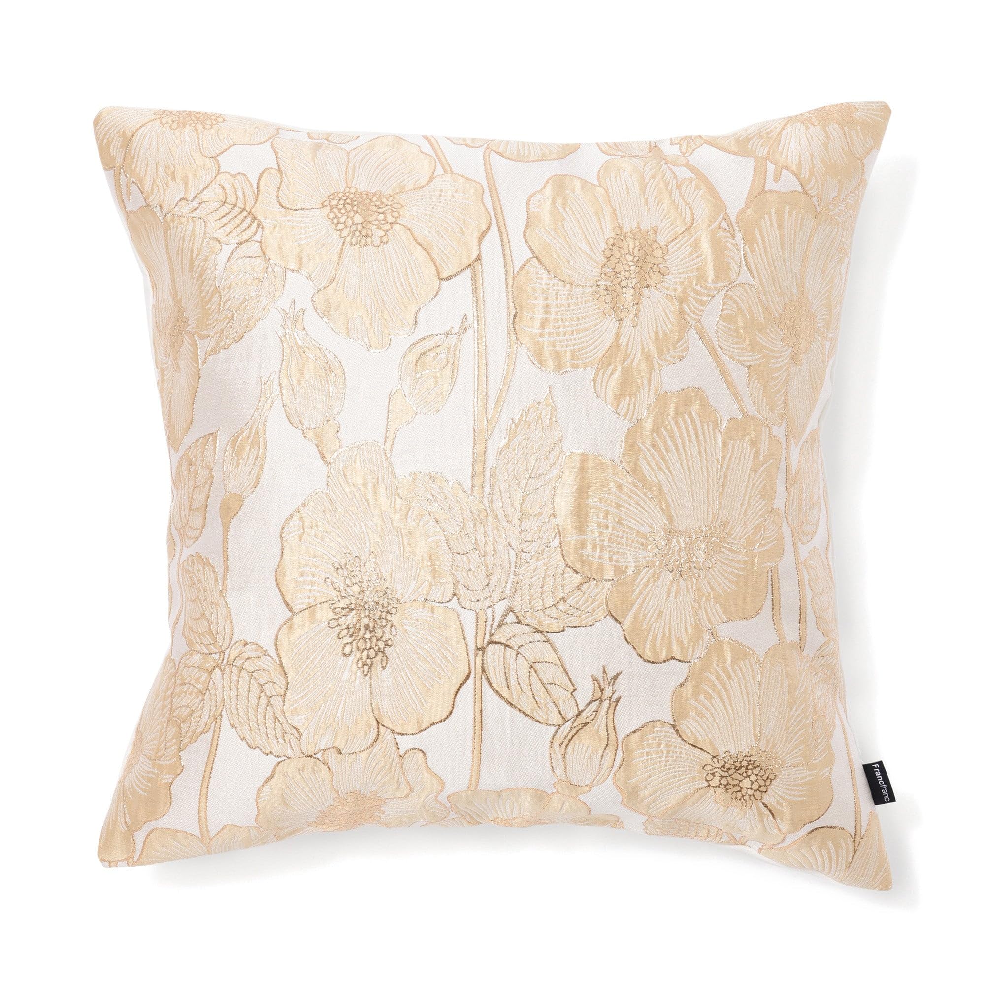 

Francfranc JQ Flower Cushion 45cm x Gold Floral Jacquard Interior Decor Cover, 45cm, (A008), Weave,