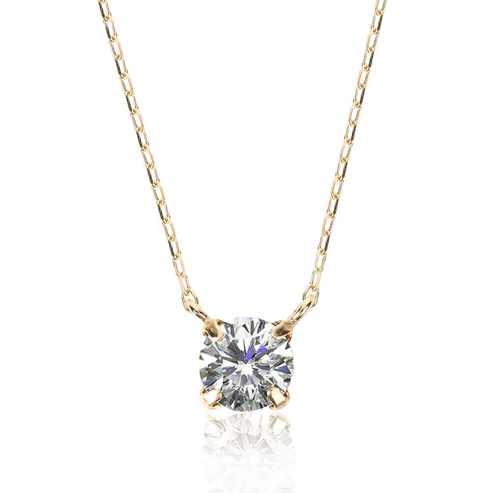 PLUSTER Diamond Necklace In Yellow Gold with a Setting Natural and a 40cm K10 Chain Box A Popular Gift for Day or Women's 4-Prong (0.15ct Diamond)