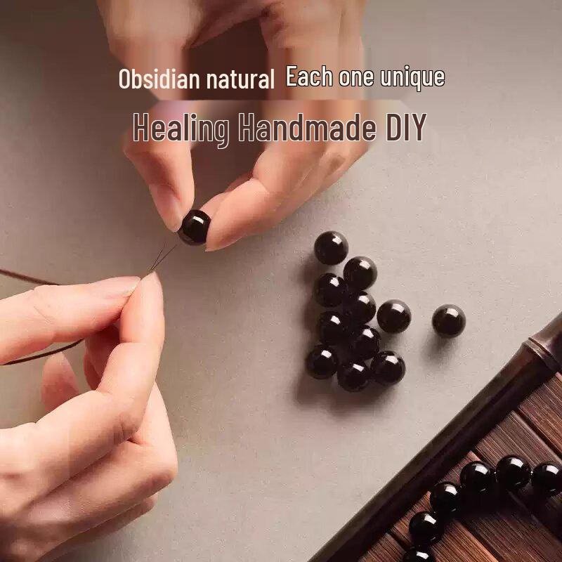 Handmade Black Obsidian Beaded Bracelet for Men & Women - DIY Jewelry Accessory, Round Spacer Beads