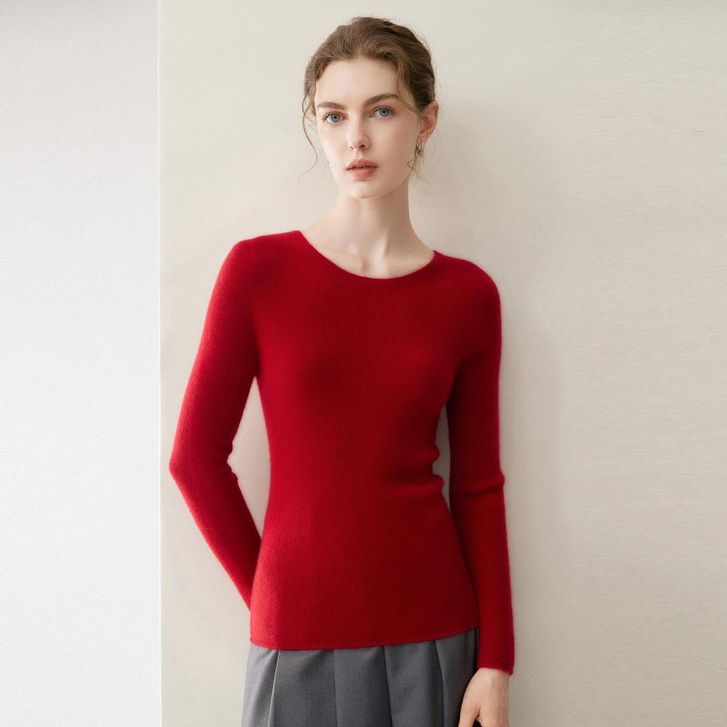 Women's 100% Pure Cashmere Slim Fit Round Neck Long Sleeve Sweater - Warm, Knit, Autumn/Winter.