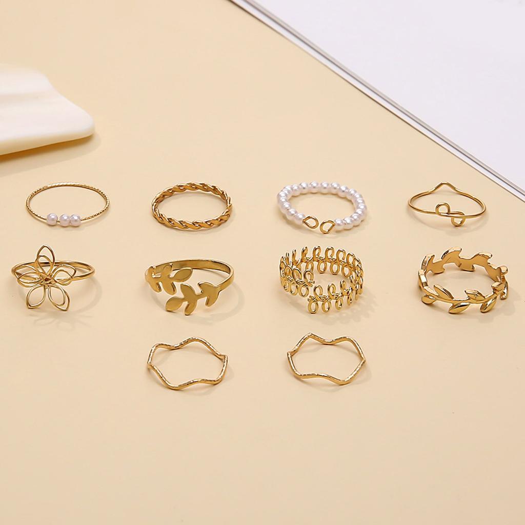 Pack Of 10 Elegant Hollow Flower Leaf Vine Charm Rings for Women Fashion Jewelry Finger Accessories for Daily Wear
