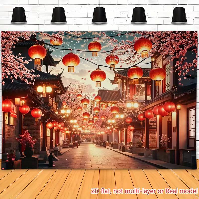 2D Ancient Chinese Street Red Lanterns Photography Background 47.2x31.5inch/120*80cm