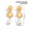 Salircon Vintage Gold Color Sunflower Pendant Earrings for Women  Luxury Imitation Pearl Earring Fashion Party Jewelry Gift