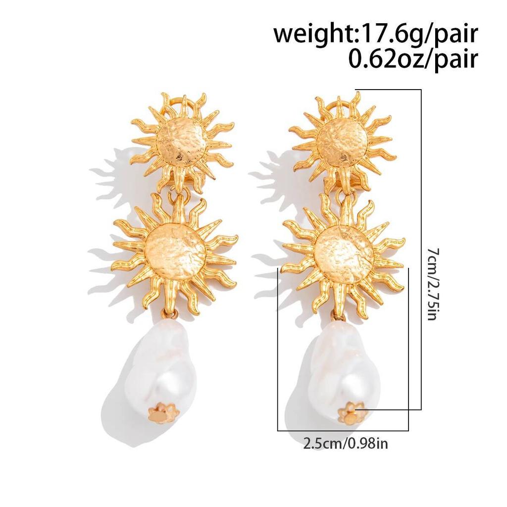 Salircon Vintage Gold Color Sunflower Pendant Earrings for Women  Luxury Imitation Pearl Earring Fashion Party Jewelry Gift