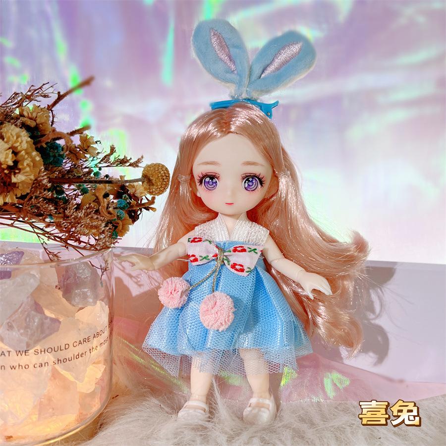 16cm 3D Comic Eyes Girl Princess BABI Doll Toys 1/8 BJD Joints Movable Pretty Clothes White Skin Kids Dress Up Toys Gifts
