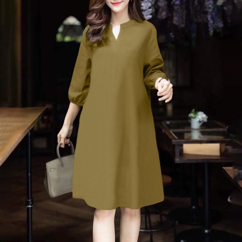 

ZANZEA Женское повседневное платье с V-образным вырезом и однотонным рукавом свободного кроя 5XL коричневый