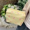 Sweet Bow Women's Storage Bag Large Capacity Female Cosmetic Bags Cute Plaid Makeup Clutch Purse Portable Girls Pencil Case