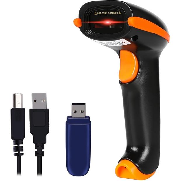 WoneNice Barcode Scanner Wireless 2-in-1 (2.4Ghz Wireless+USB 2.0 Wired) Handheld Bar Code Scanner Reader (Blue)