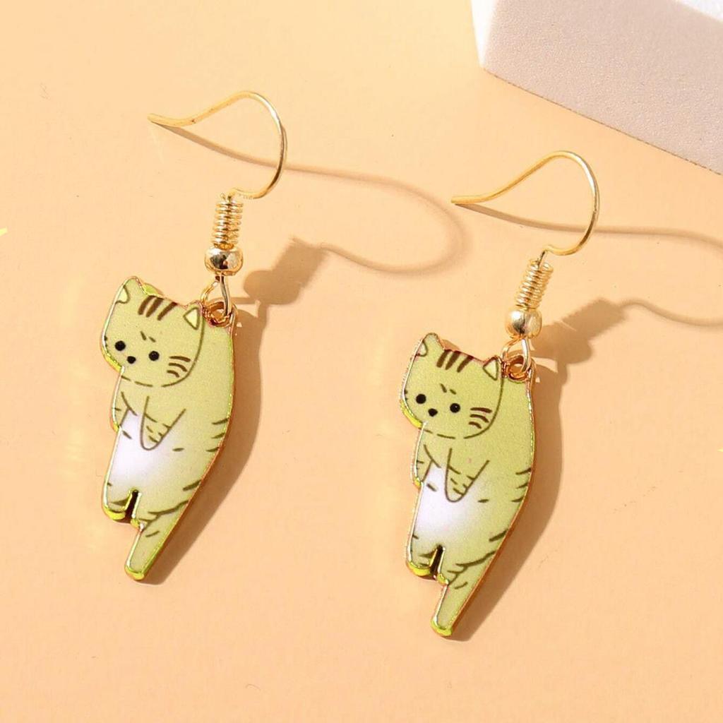 6 Colors Cartoon Animal Cat Alloy Dangle Earring for Women Lovely Simple Daily Kitten Ear Zircon Wholesale Christmas Gift