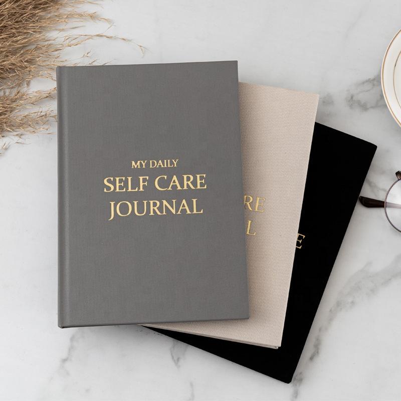 Customizable Gold Edge Cream Linen Fabric Gratitude Journal Happiness Eco Notebook A5 Self Care Journal English Version Diary