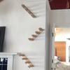 An der Wand montierte Katzenkletterleiter, mehrschichtiges Katzentreppenregal aus echtem Holz mit Hanfseil, Katzenwandmöbel für vertikale Platzersparnis