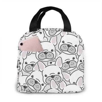 Französische Bulldogge Welpen Gesicht Hund Kopf Muster Kühltasche Tragbar Reißverschluss Thermische Lunchtasche Praktische Lunchbox Tragetasche Lebensmitteltasche