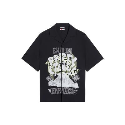 Summer Party Fun Print Button-Down Collar Short Sleeve Shirt Men Tops Black ASHS889-2