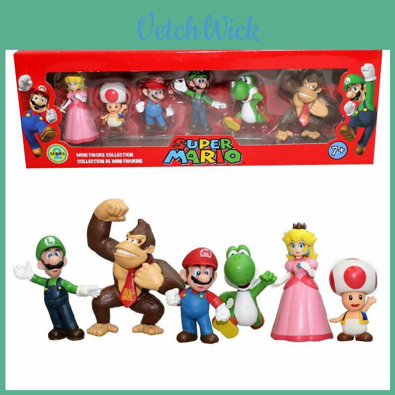 Sechsteiliges Super Mario Bros Actionfiguren-Spielzeugset mit Luigi, Yoshi und Pilz-Sammelfiguren für Kinder