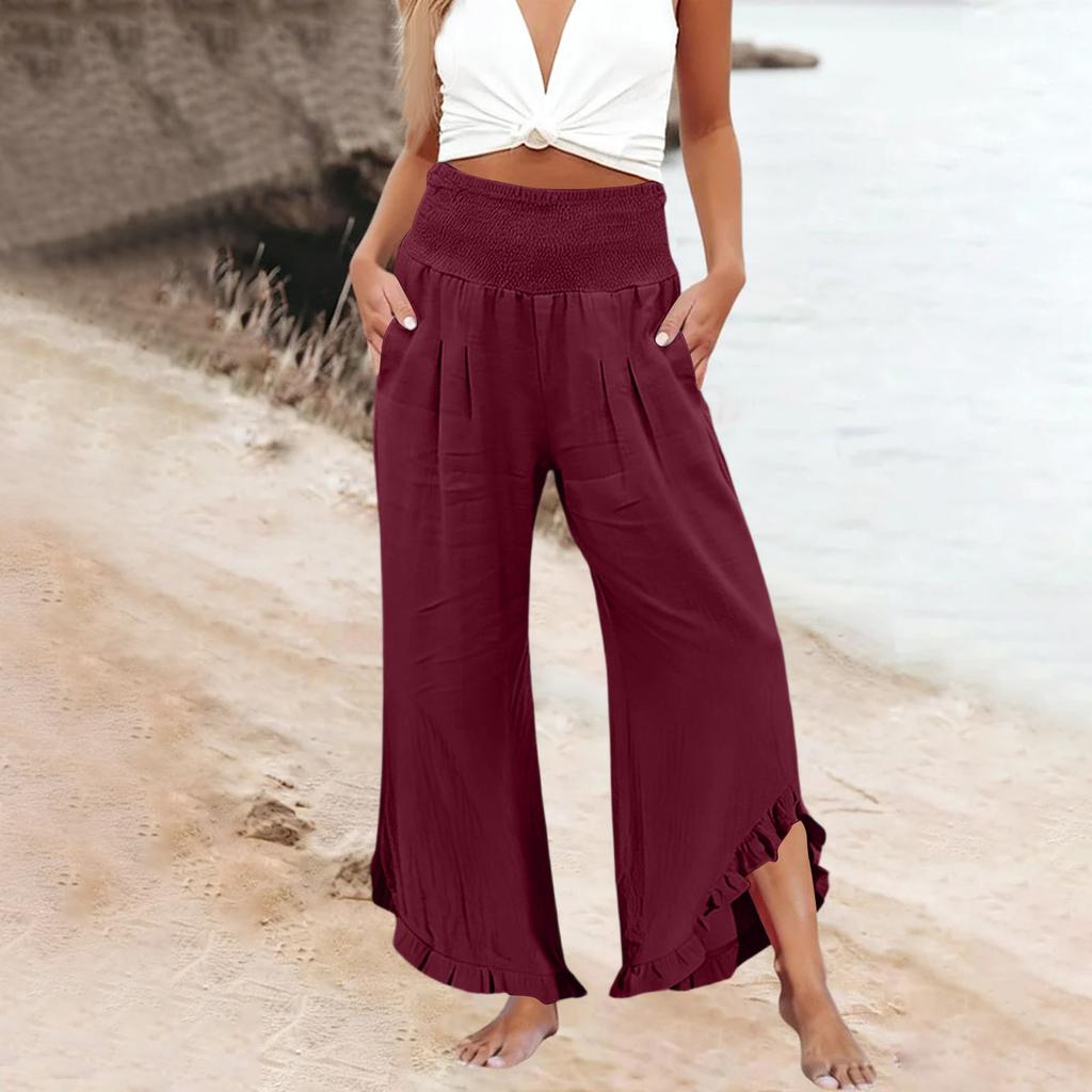 Womens Palazzo Pants Summer Casual Flowy Wide Leg Trousers Beach Travel Vacation Outfits