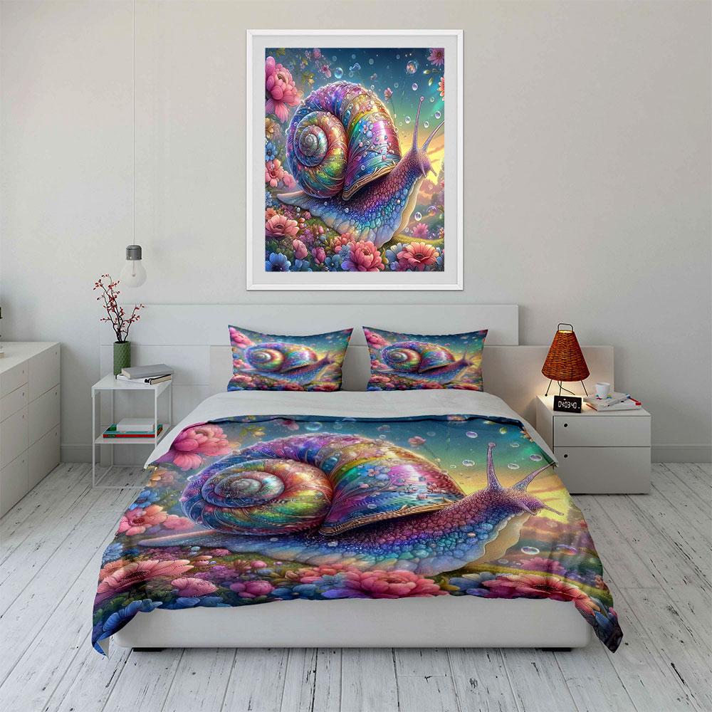 Colorful Snail Art Set Decoration Bedding Set With 1 Duvet Cover 2 Pillowcases Single Double King Queen, Gift