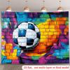 2D Plane, 1 Football Graffiti - Graffiti Style Football Theme, Black and White City Brick Background and Colorful Splashed Ink