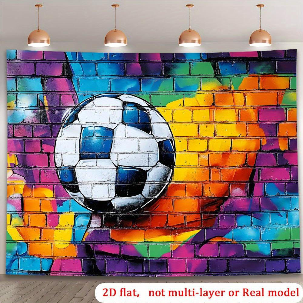 2D plane, 1 football graffiti - Graffiti style football theme, black and white city brick background and colorful splashed ink (as the picture,130x150cm)