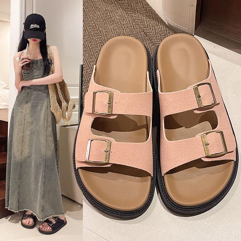 Muffin Thick-soled Birken One-word Drag Stepping On Shit 2025 Summer New Cool Slippers Women's Outer Wear with Skirt Beach Shoes
