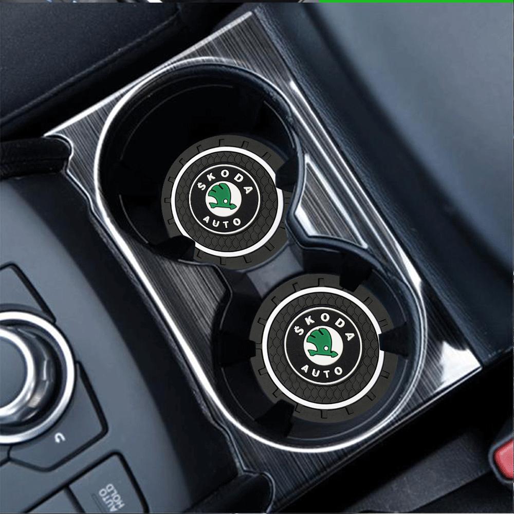 2025 Hot 1/2/4Pcs Car Coaster Water Cup Mat Non-Slip Pad Accessories For Skoda Rapid Scala Kodiaq Fabia Kamiq Karoq Octavia 2 3