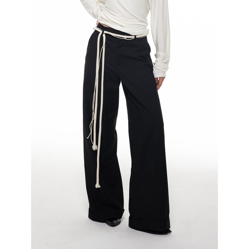Thelight Waist Strap Black Autumn and Winter Original Casual Pants