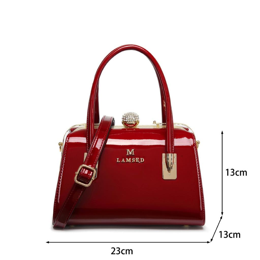 Bestselling European and American Cross-Border Single Diamond-Inlaid Women's Bag Textured Patent Leather Wedding Handbag Single Shoulder