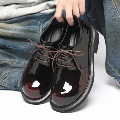 Business Elite Derby Shoes Patent Leather Glossy Casual Small Leather Shoes Men's Platform Trendy British Dress Business Commuter Shoes