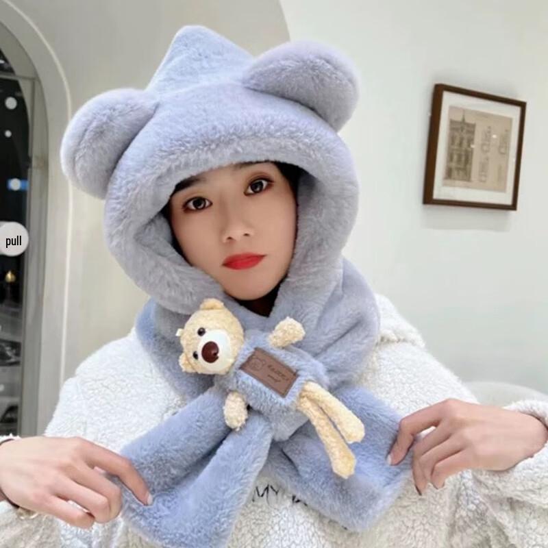 Милая плюшевая шапка-шарф с капюшоном и ушками медведя