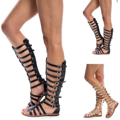 Sommer Damen Damen Mode Lässige Wohnungen Kniehohe Stiefel Retro Schuhe Sandalen
