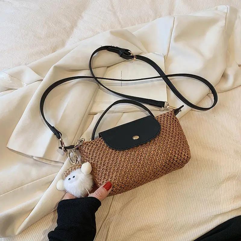 Damen Teigtaschen Tasche Einfarbig Nylon Einfach mit Anhänger Klein Quadratisch Französische Modemarke Mädchen Schräg über der Schulter Tasche